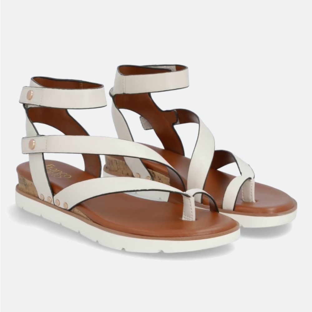 Franco Sarto White and Brown Sandals with Gladiator Design